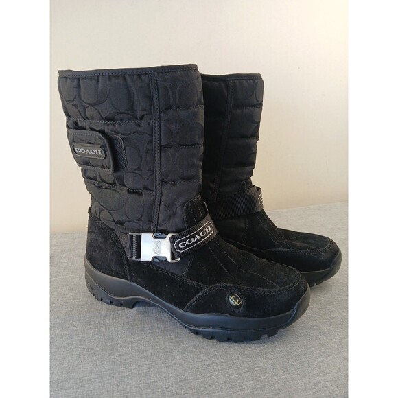 COACH Sandi Monogram Winter Snow Boot Women Size 9 Black Suede Nylon A7067 - Picture 1 of 14